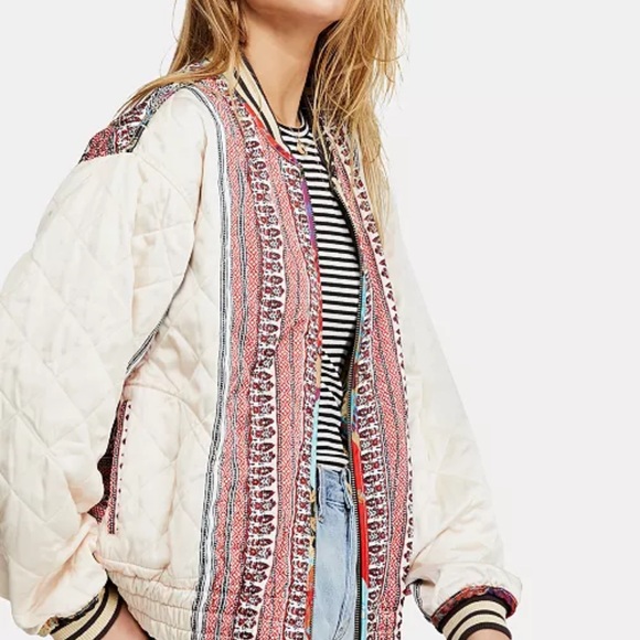 Free People Pandora Reversible Multicolor Patchwork Oversize Bomber Jacket - Picture 8 of 15